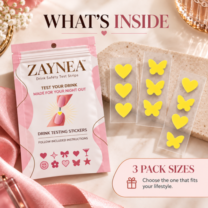 Zaynea™ Drink Testing Stickers – Heart & Butterfly Designs